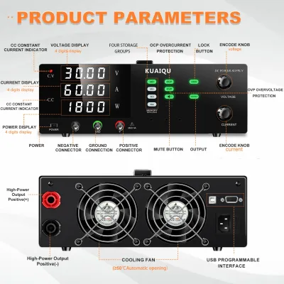 Alimentation de laboratoire réglable 0-30 V 0-60 A – image 2