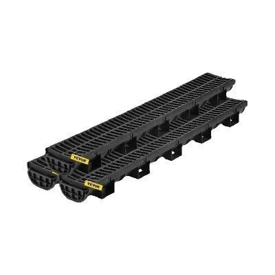 Caniveau de drainage en plastique noir avec grille
