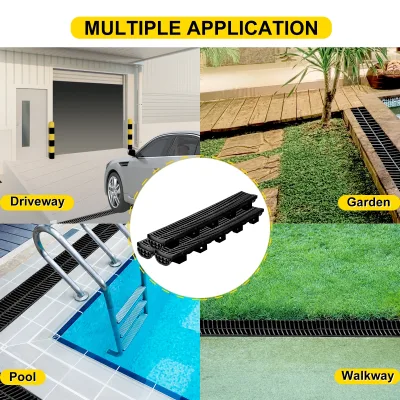 Caniveau de drainage en plastique noir avec grille – image 2
