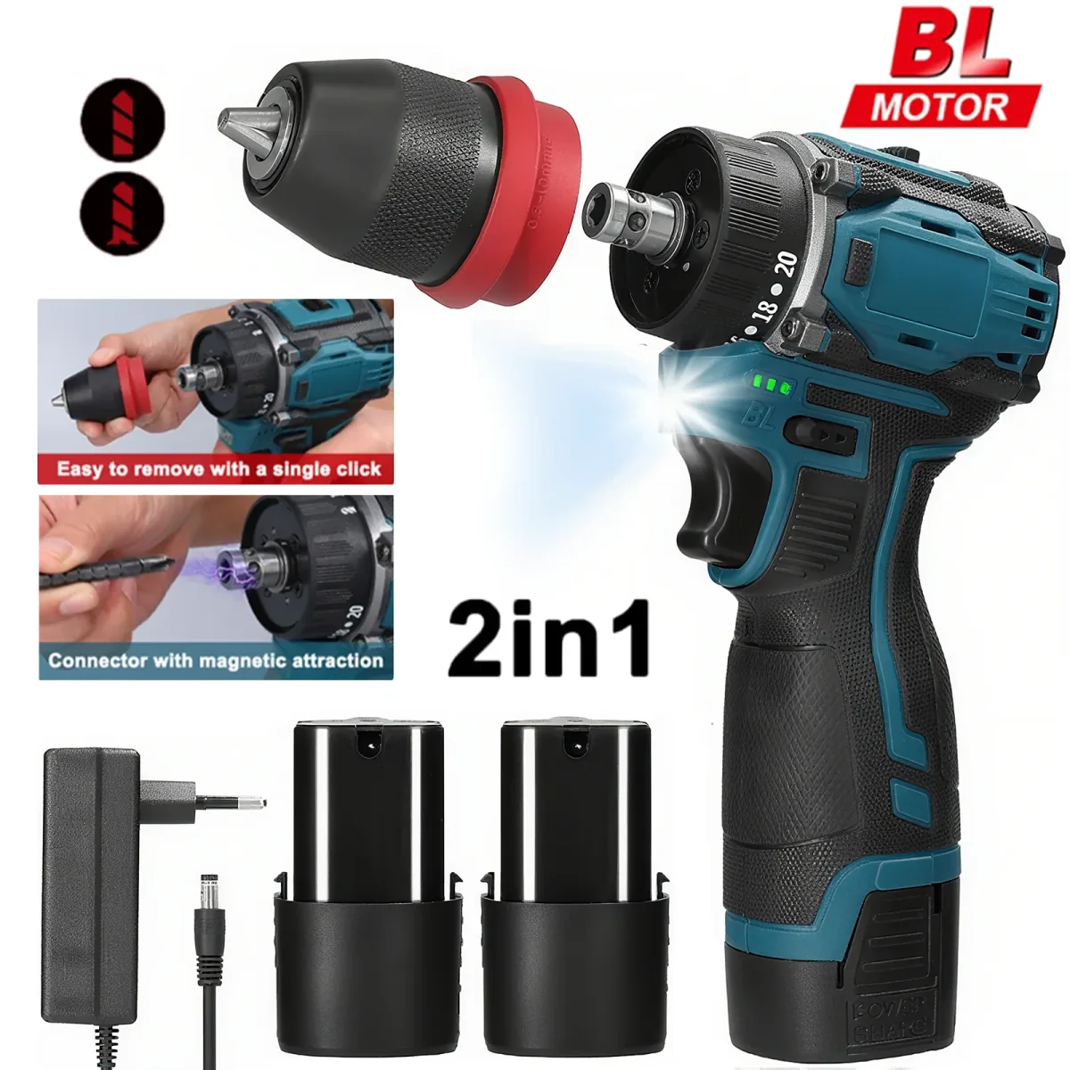 Perceuse-visseuse sans balais à batterie 16,8 V